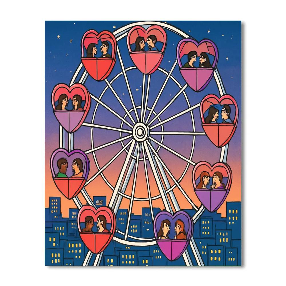 Valentines Day Ferris Wheel Skyline Glow paint by numbers
