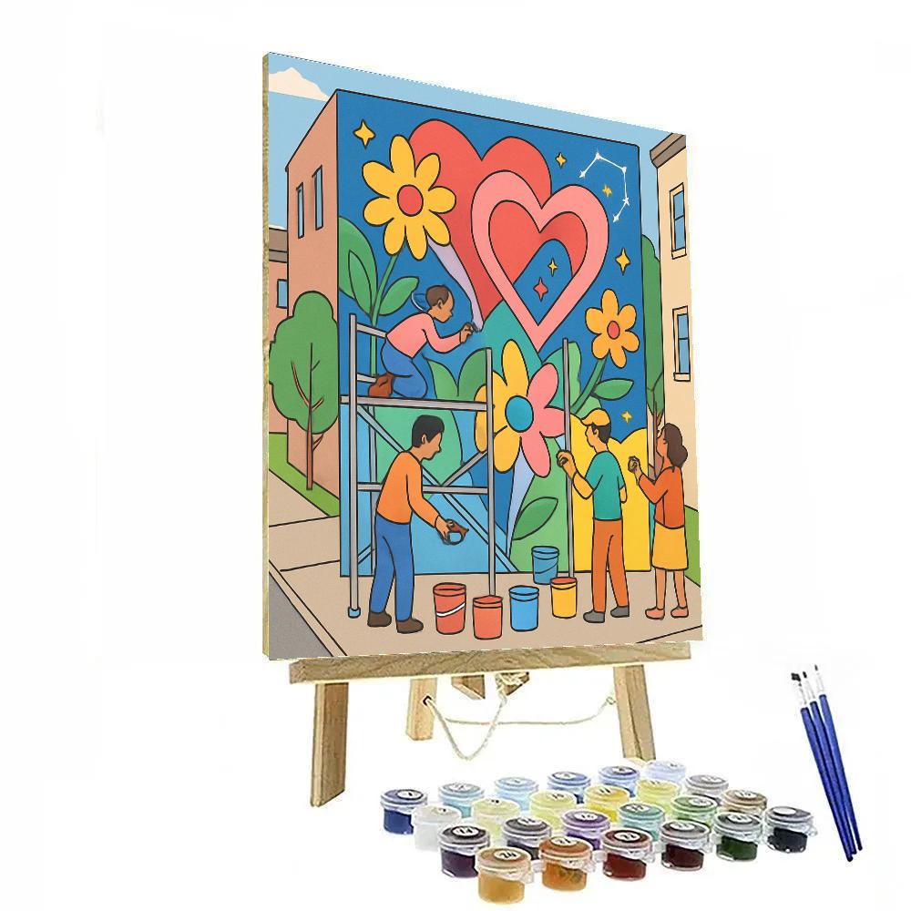 Community Mural Wall Valentines Day Hearts paint by color