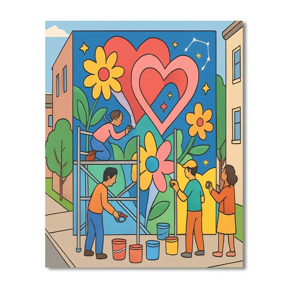 Community Mural Wall Valentines Day Hearts paint by color