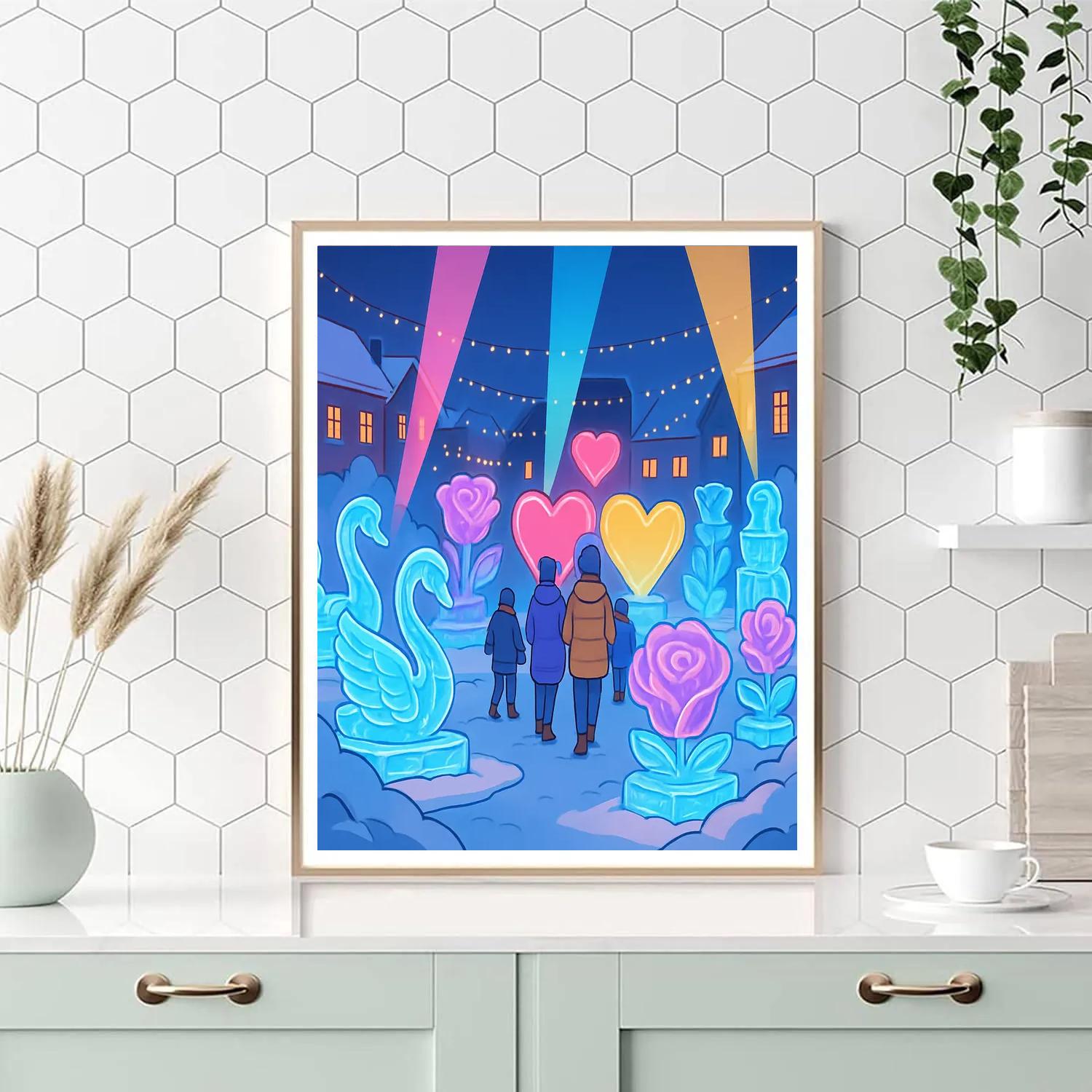 Valentines Day Ice Sculpture Plaza Paint by numbers art