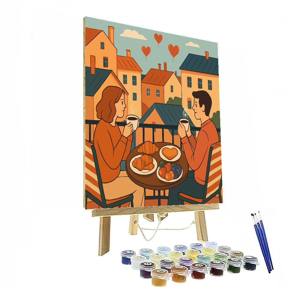 Valentines Day City Balcony Breakfast Paint by numbers kits