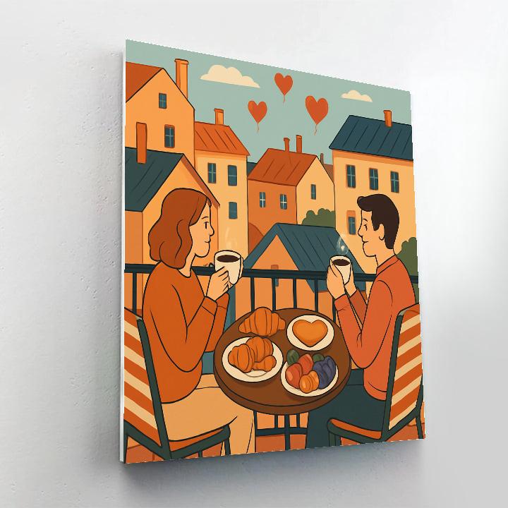 Valentines Day City Balcony Breakfast Paint by numbers kits