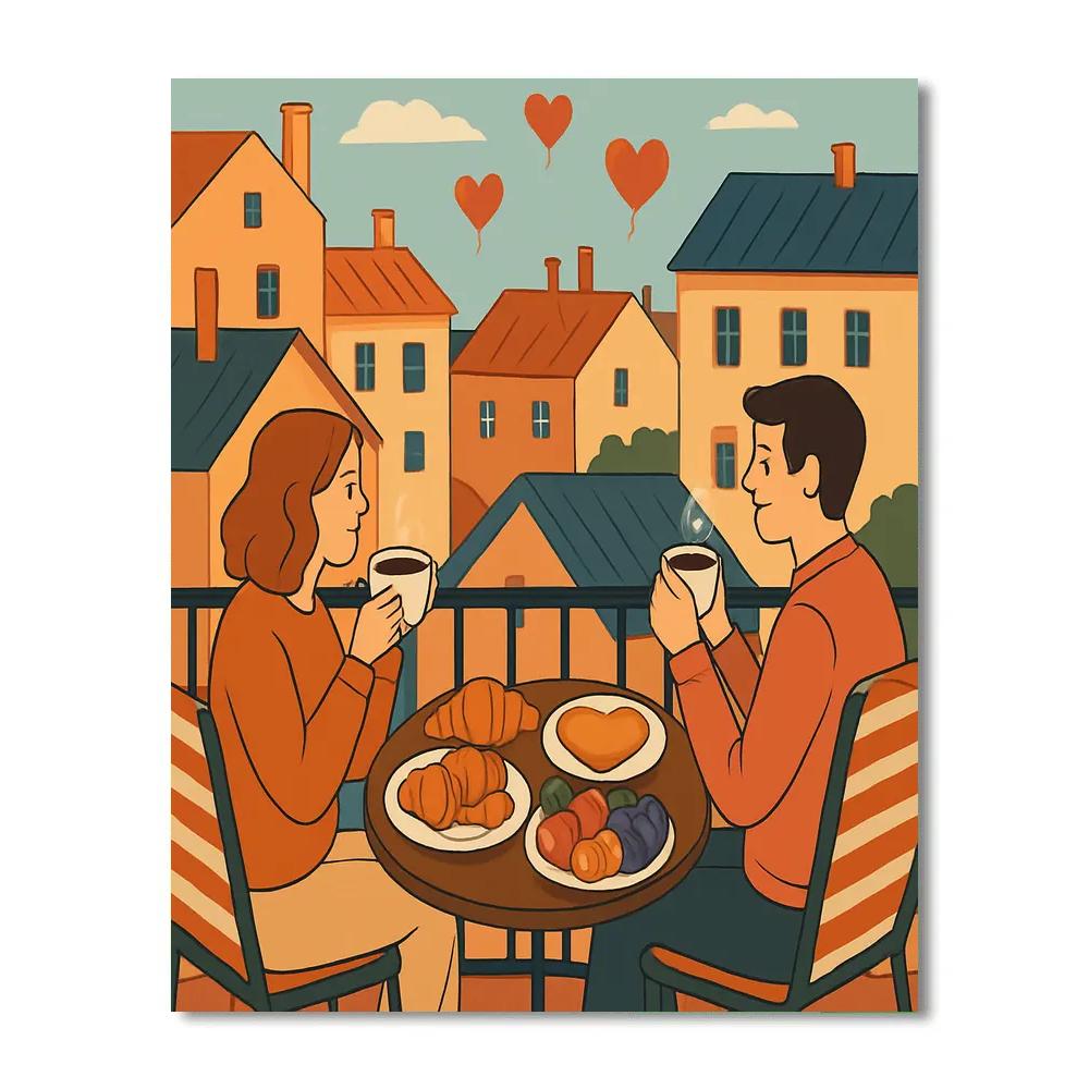 Valentines Day City Balcony Breakfast Paint by numbers kits