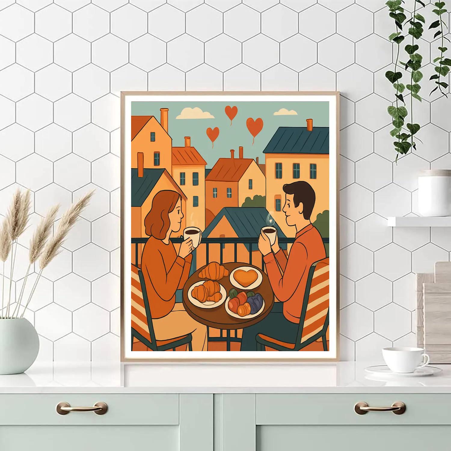Valentines Day City Balcony Breakfast Paint by numbers kits