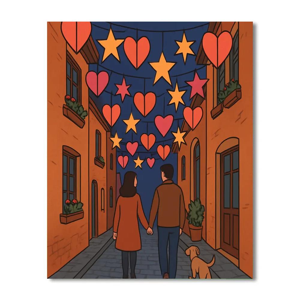 Valentines Day Lantern Filled Alleyway Stroll paint by color
