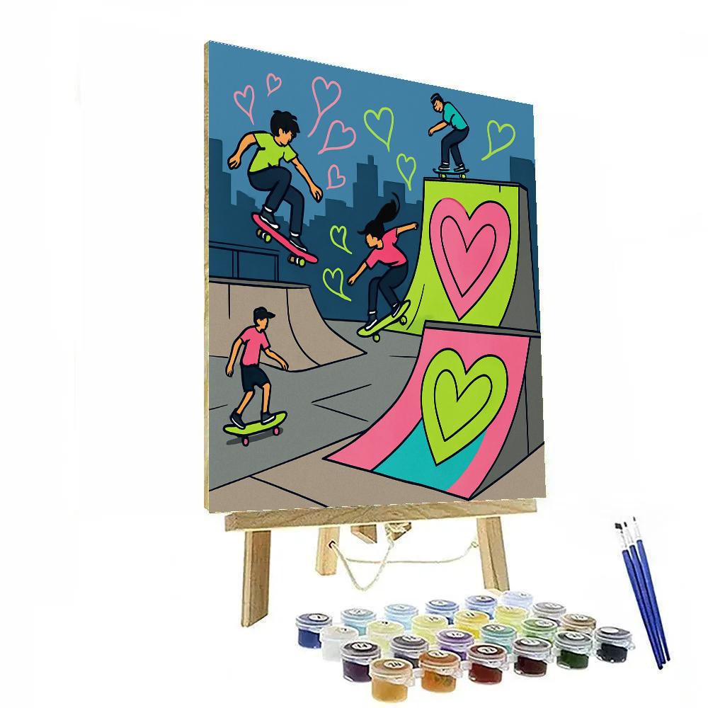 Valentines Day Skate Park Graffiti Hearts paint by number