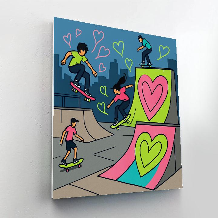 Valentines Day Skate Park Graffiti Hearts paint by number