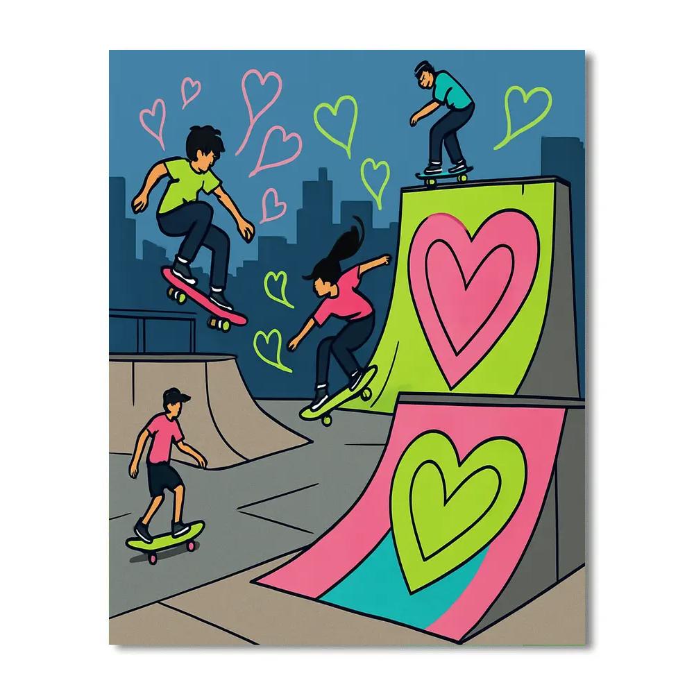 Valentines Day Skate Park Graffiti Hearts paint by number