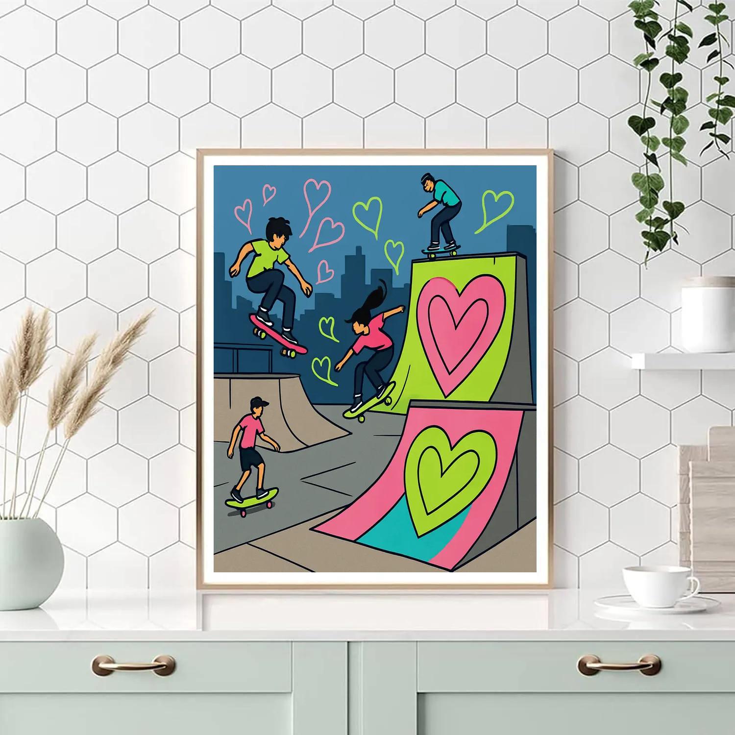 Valentines Day Skate Park Graffiti Hearts paint by number