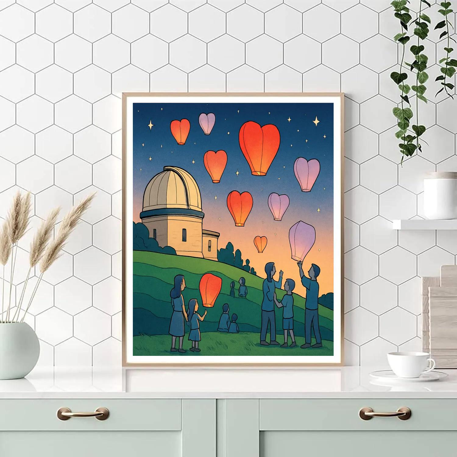 Valentines Day Observatory Hill Kite Lanterns Painting by numbers kit
