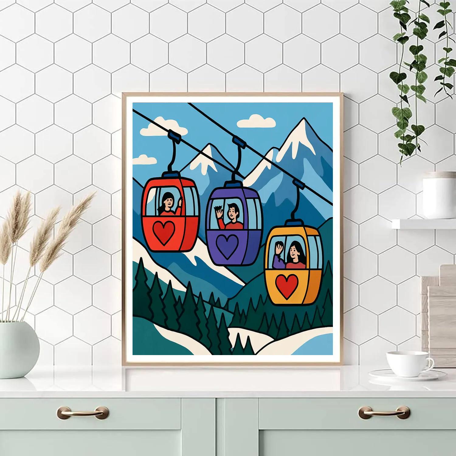 Valentines Day Mountain Cable Car Journey Number painting