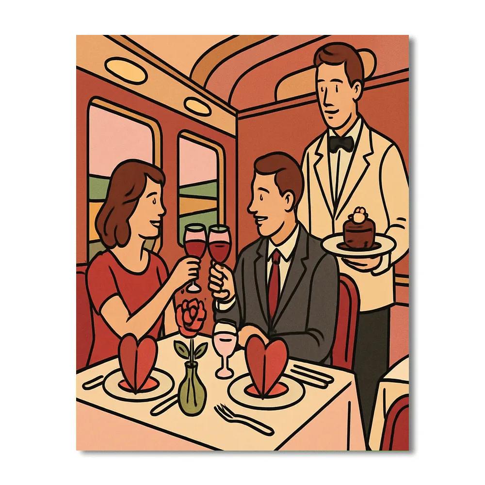 Train Dining Car Feast On Valentines Day Rails Number painting