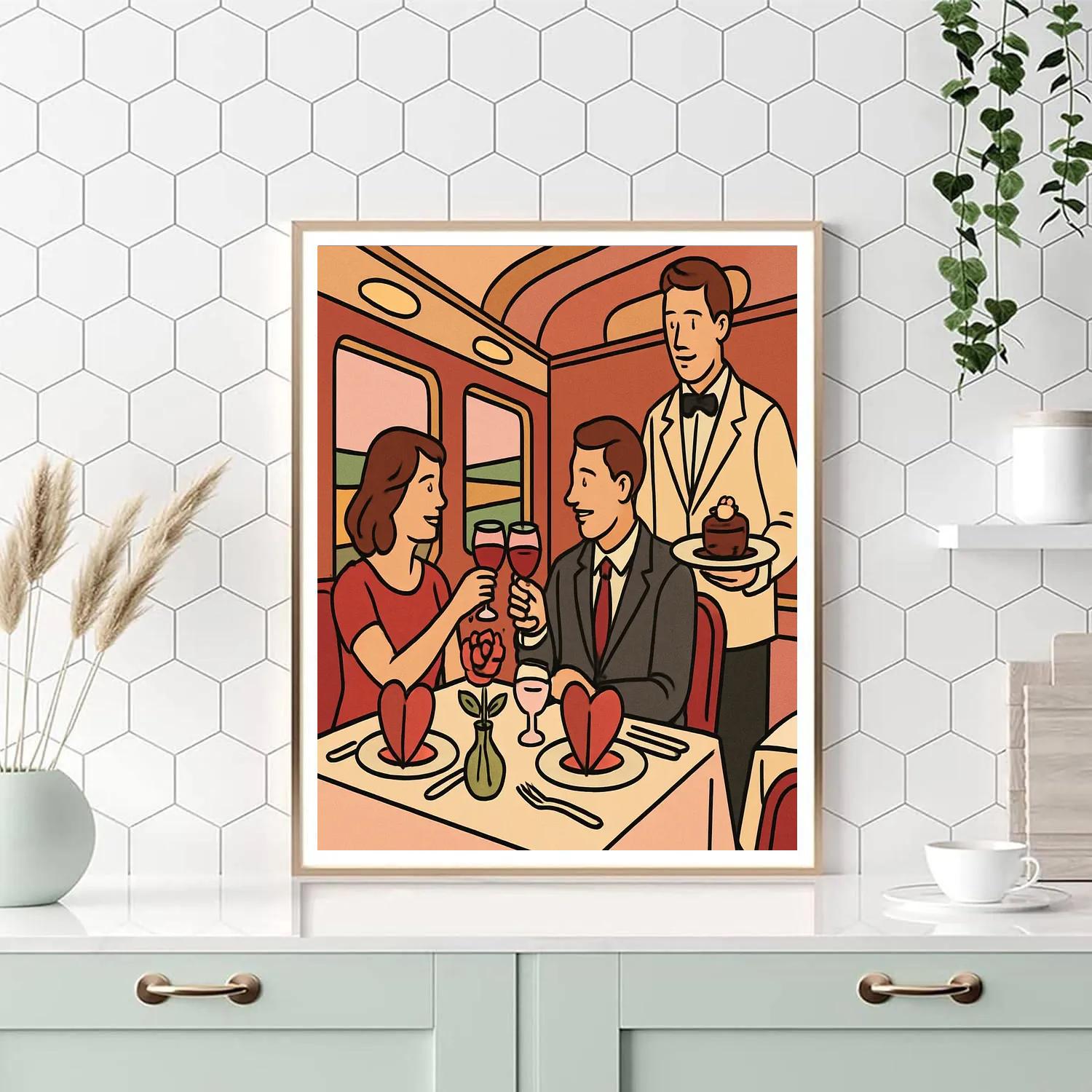 Train Dining Car Feast On Valentines Day Rails Number painting