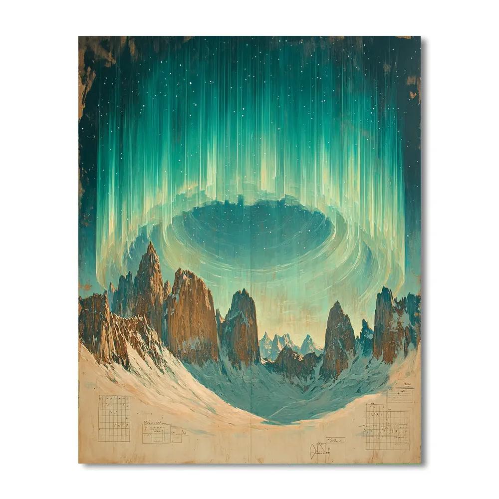 Leonardo Da Vinci Inspired Aurora Over Silent Mountains Painting by numbers kit