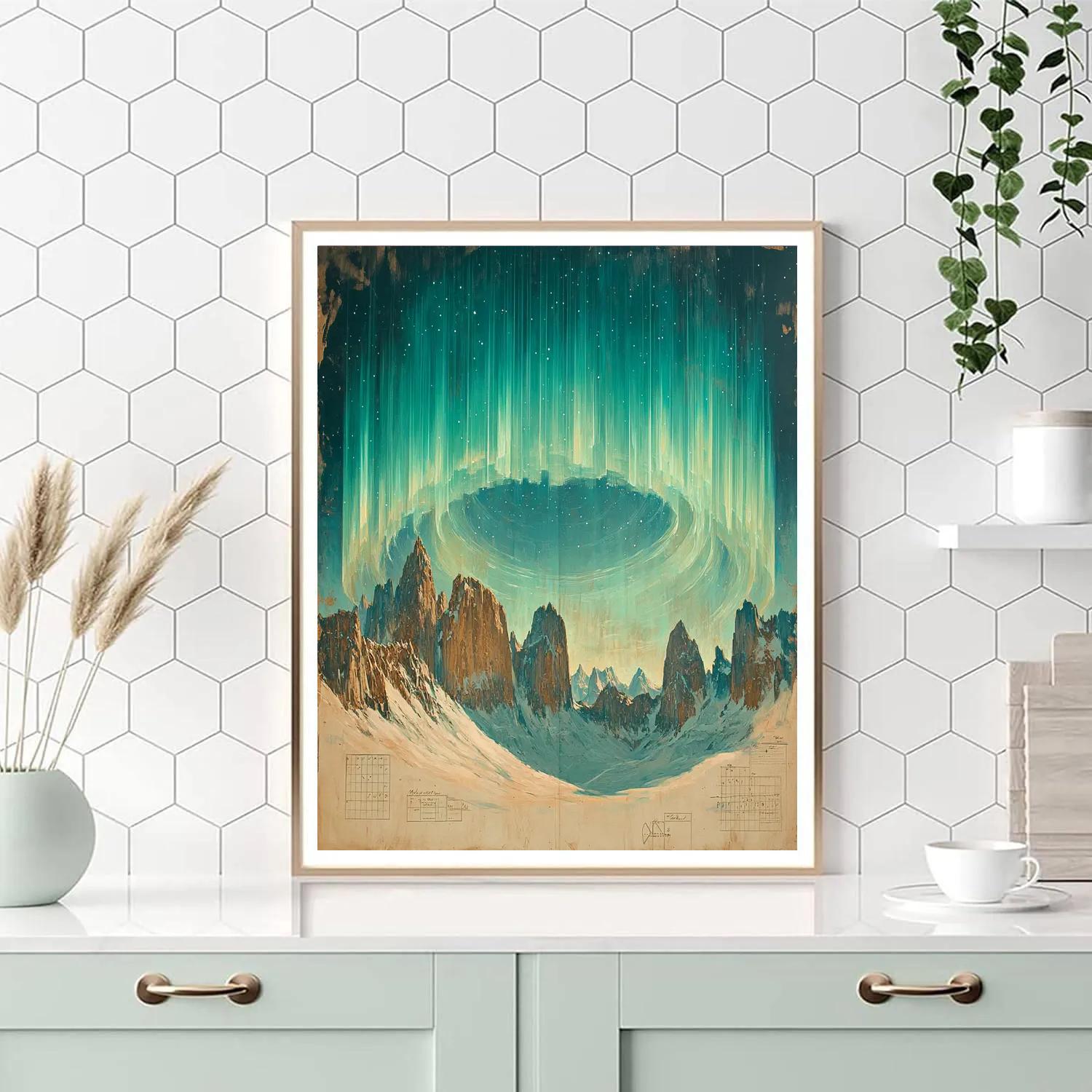 Leonardo Da Vinci Inspired Aurora Over Silent Mountains Painting by numbers kit