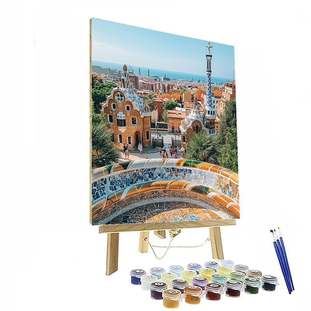 Tile Roofs And River Bends From Park Guell Barcelona Spain paint by numbers