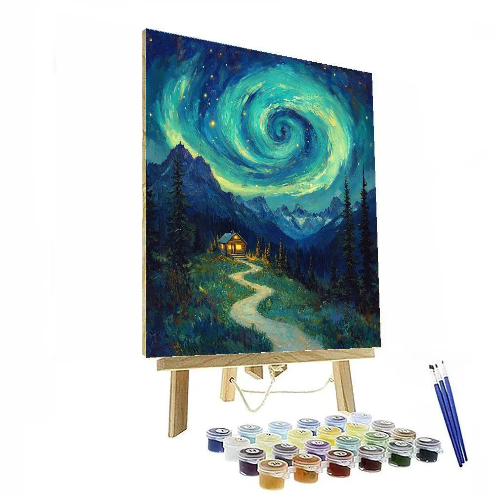 Van Gogh Inspired Aurora Mountain Pass paint by color