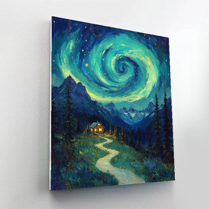 Van Gogh Inspired Aurora Mountain Pass paint by color