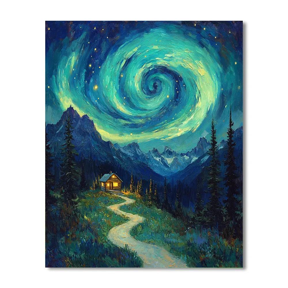 Van Gogh Inspired Aurora Mountain Pass paint by color