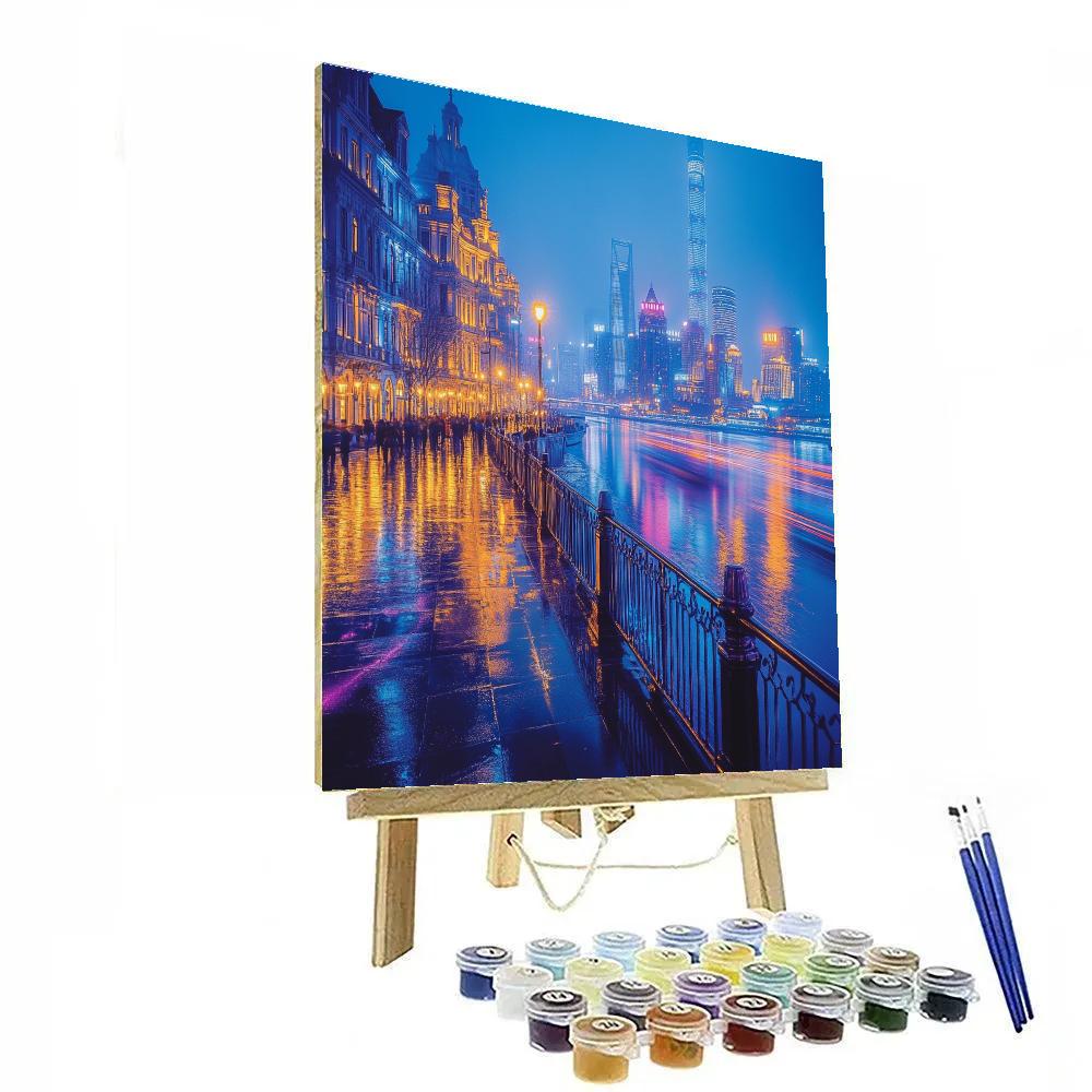 Neon Reflections On The Bund Shanghai China Number painting