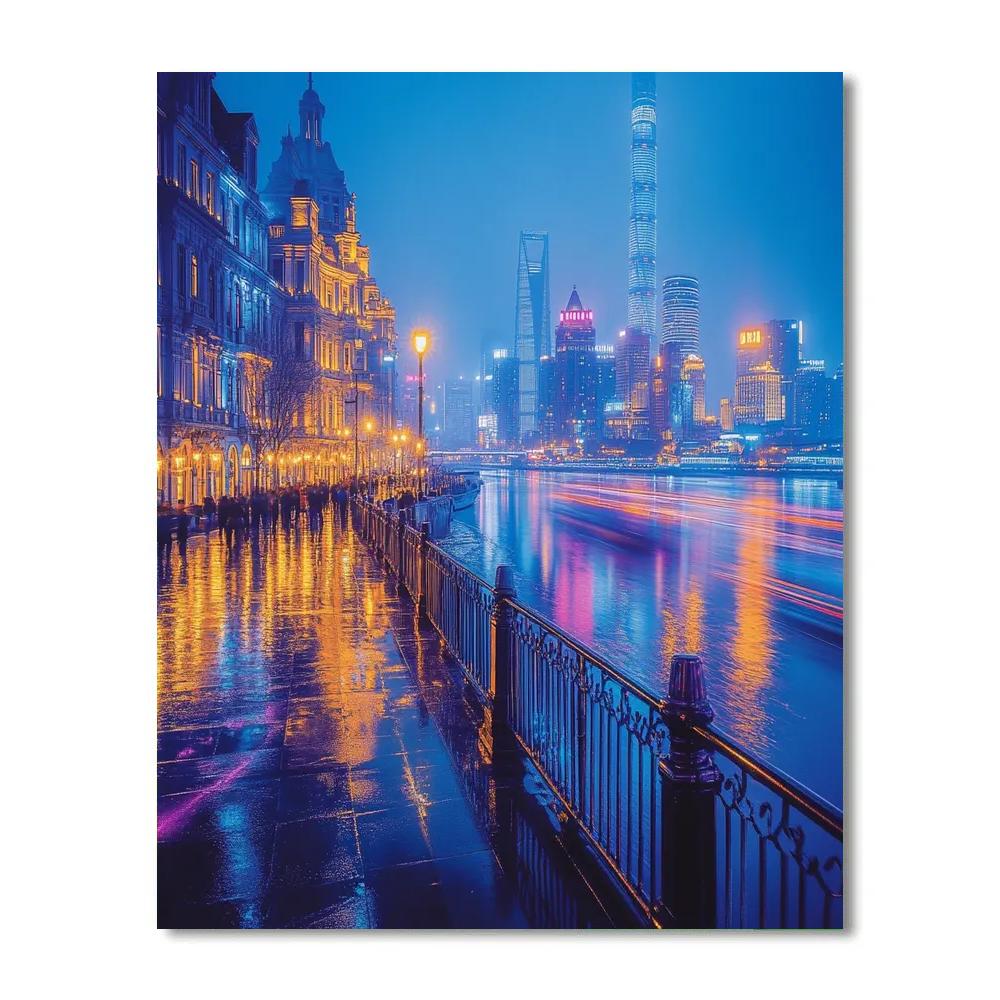 Neon Reflections On The Bund Shanghai China Number painting