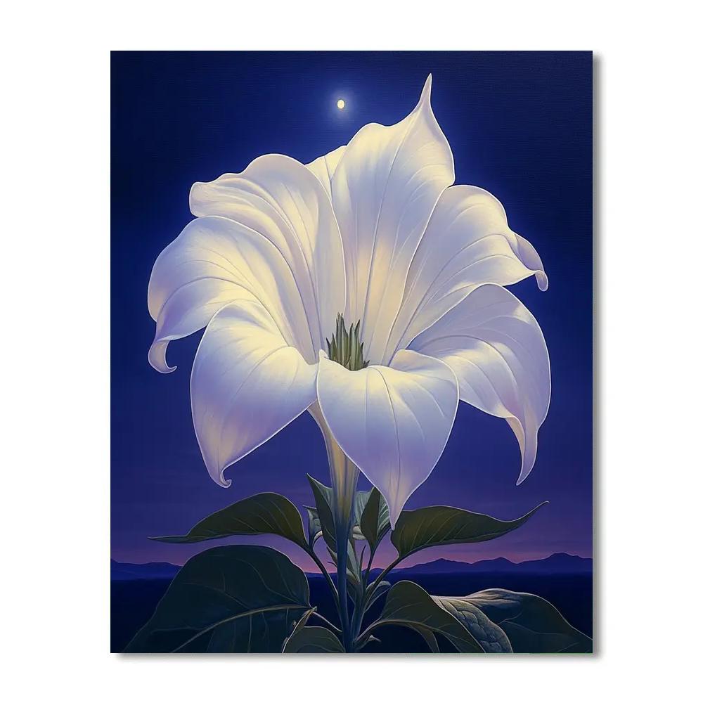 Georgia O’Keeffe Inspired Moonlit Datura Trumpet Bloom paint by numbers