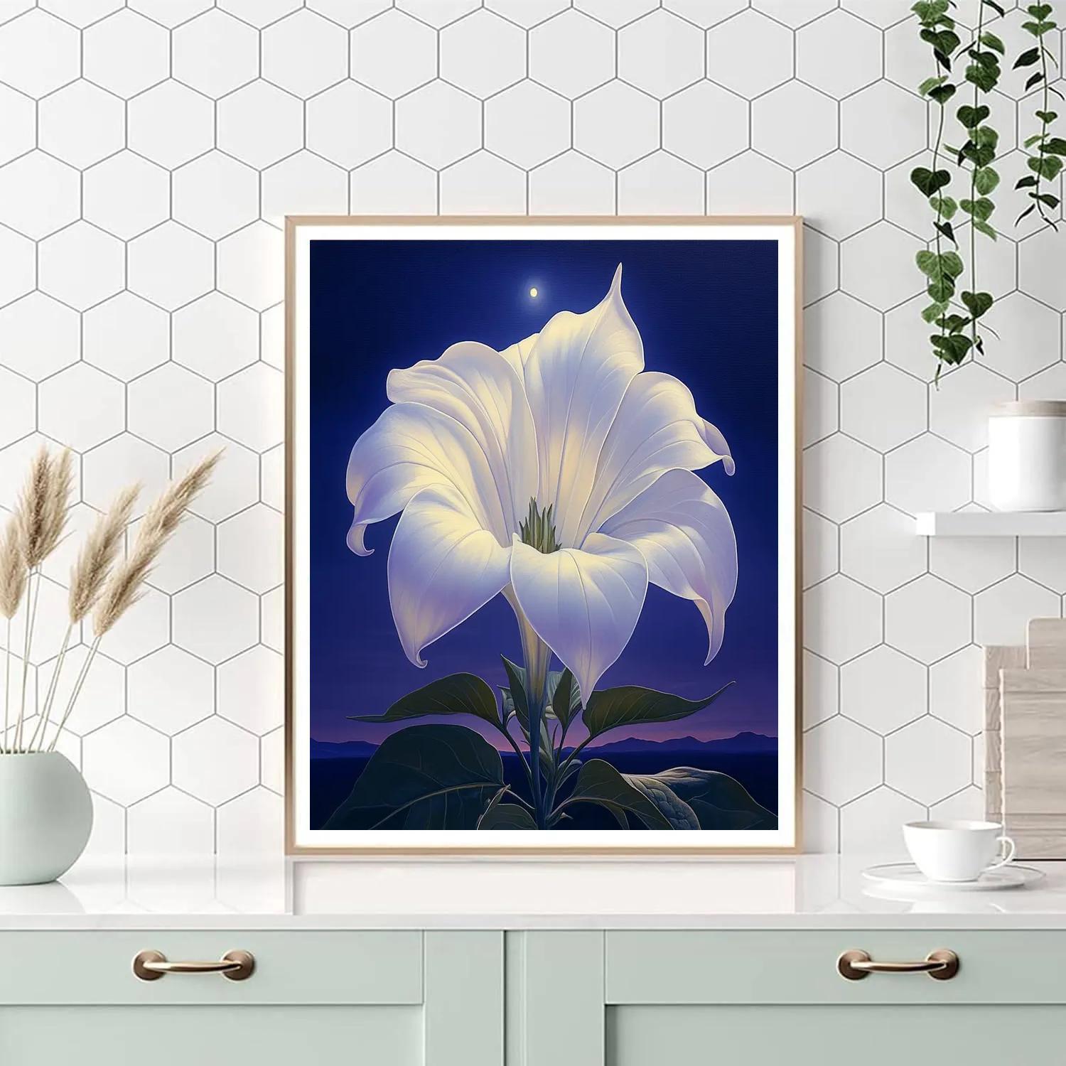Georgia O’Keeffe Inspired Moonlit Datura Trumpet Bloom paint by numbers