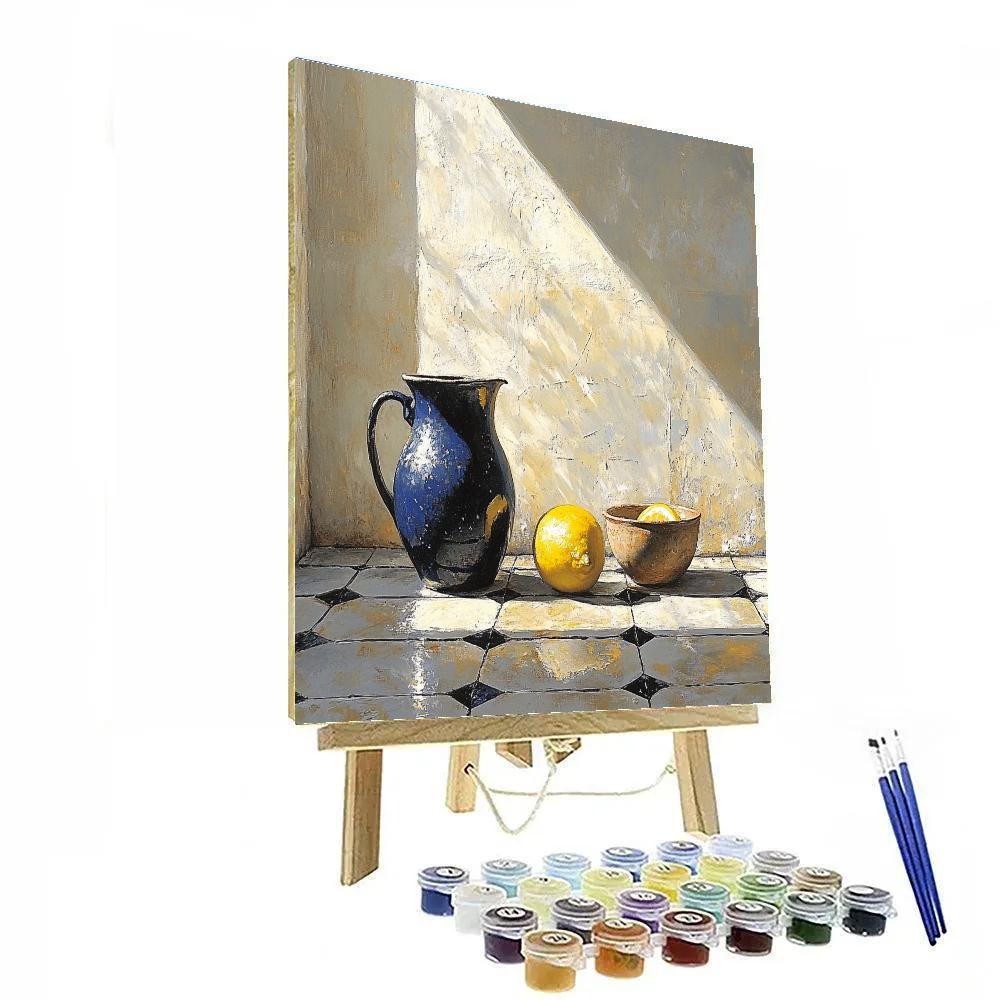 Johannes Vermeer Inspired Lapis Jug And Lemon On Delft Tiles paint by number