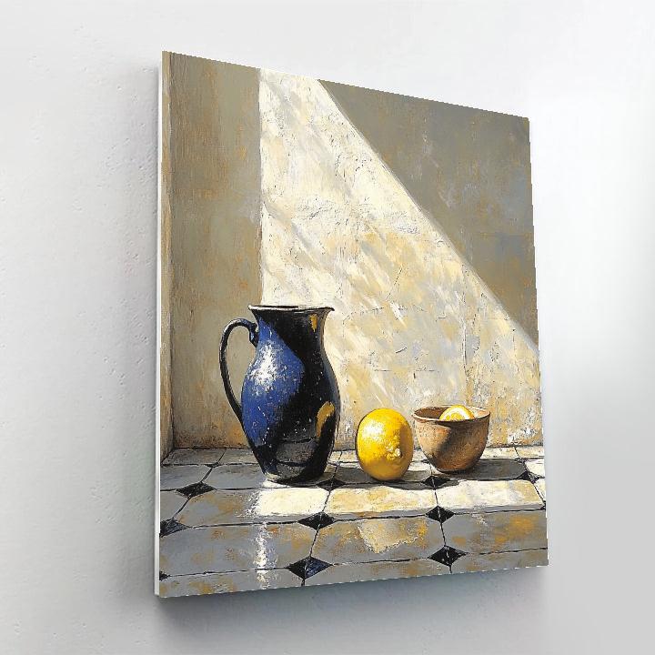 Johannes Vermeer Inspired Lapis Jug And Lemon On Delft Tiles paint by number