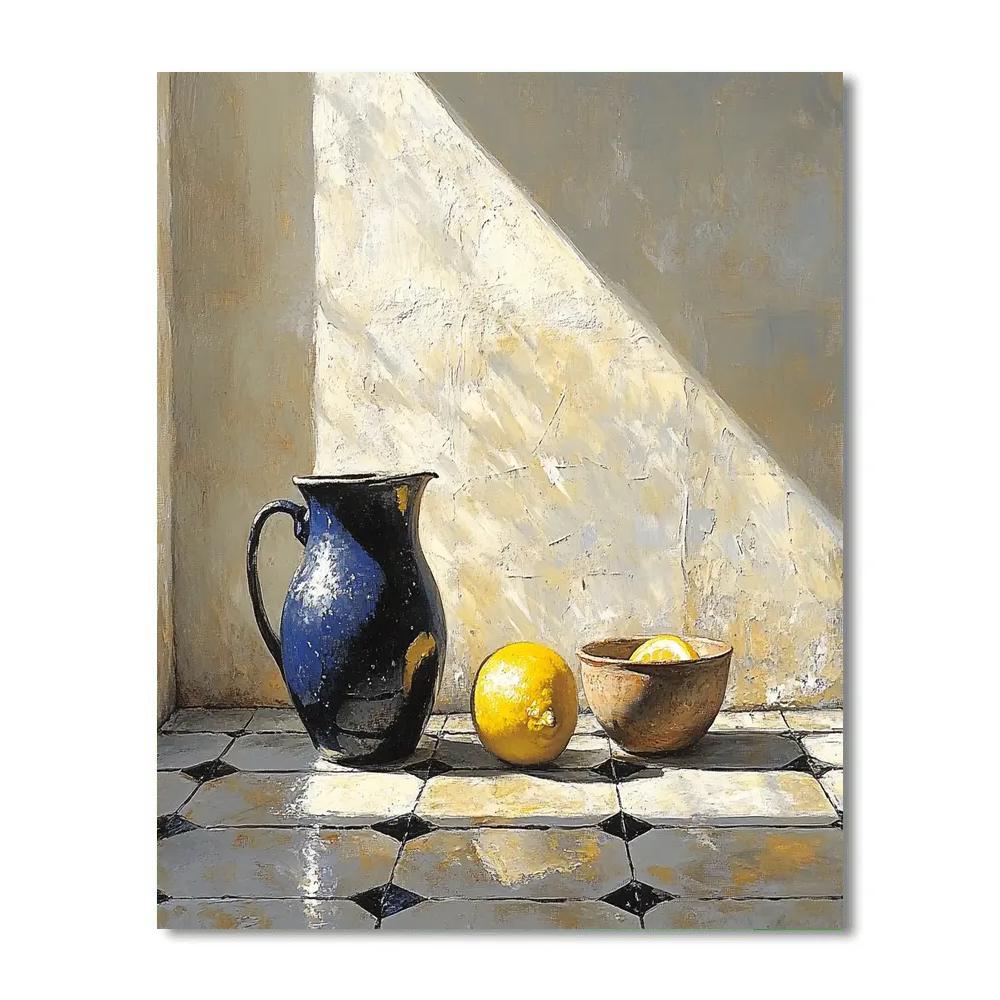 Johannes Vermeer Inspired Lapis Jug And Lemon On Delft Tiles paint by number