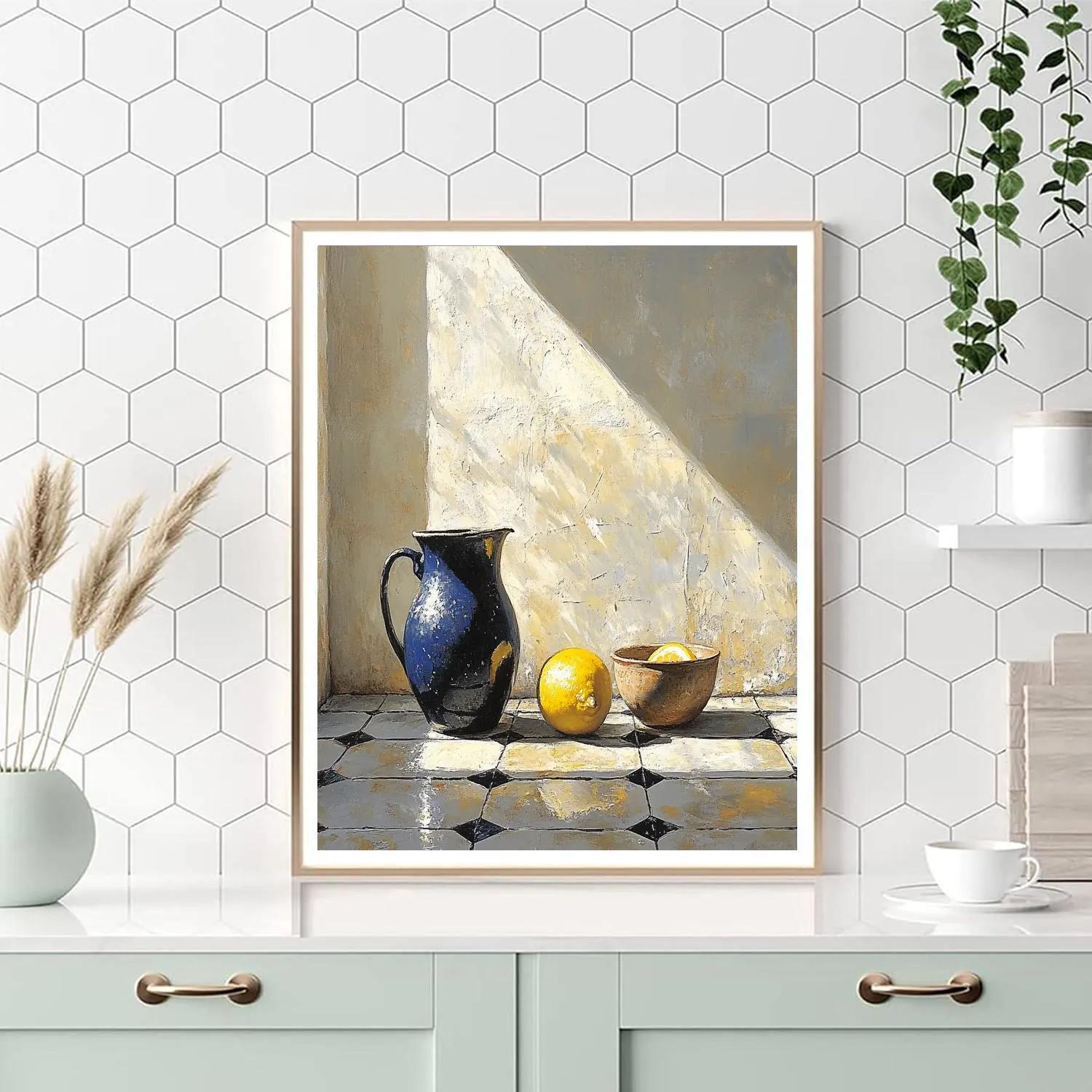 Johannes Vermeer Inspired Lapis Jug And Lemon On Delft Tiles paint by number