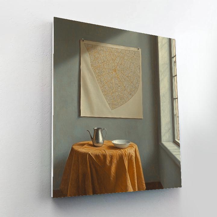 Johannes Vermeer Inspired Sunlit Map On Quiet Wall With Pewter Pitcher DIY paint by numbers