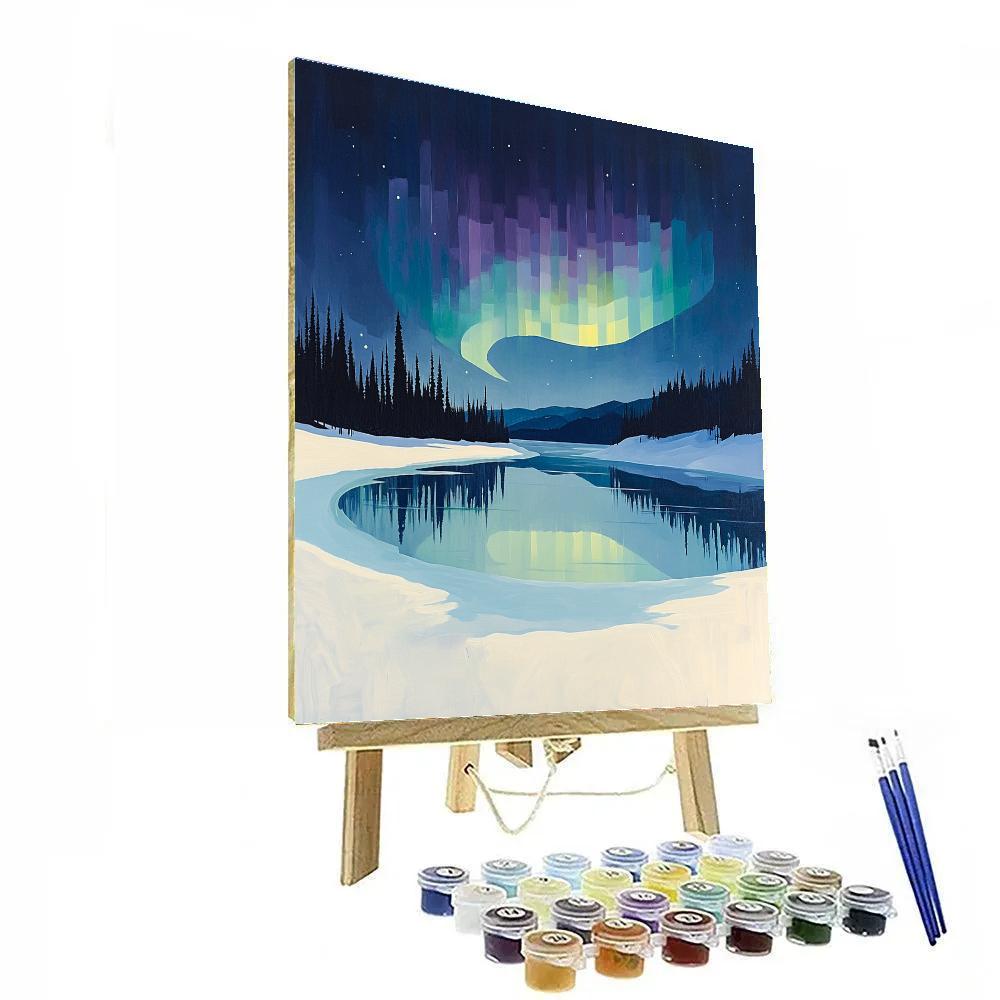 Lawren Harris Inspired Aurora Halo Over Icebound Lake Basin Painting by numbers kit