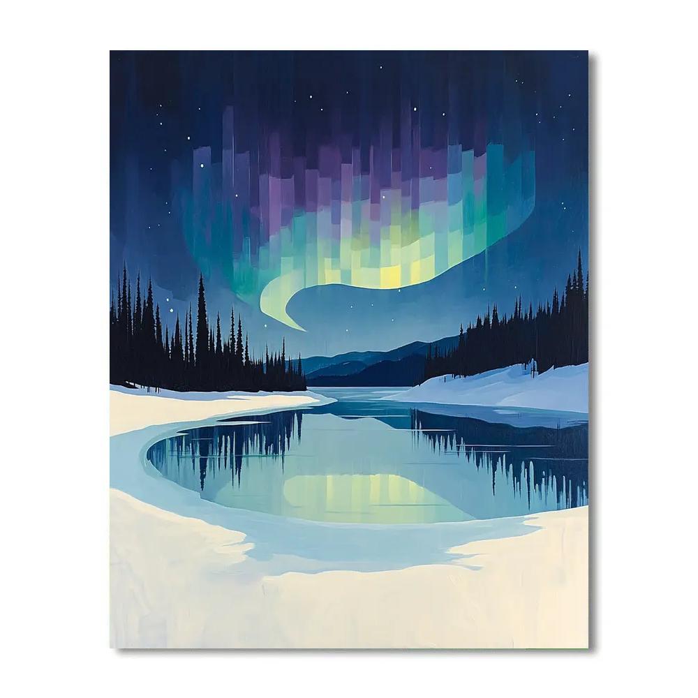 Lawren Harris Inspired Aurora Halo Over Icebound Lake Basin Painting by numbers kit