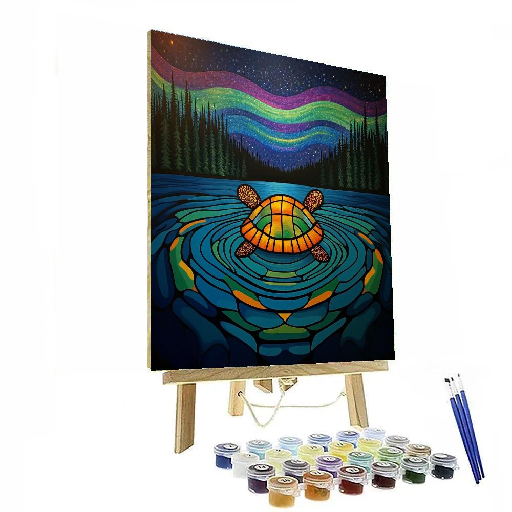 Norval Morrisseau Inspired Aurora Turtle Of The Midnight Lake paint by number