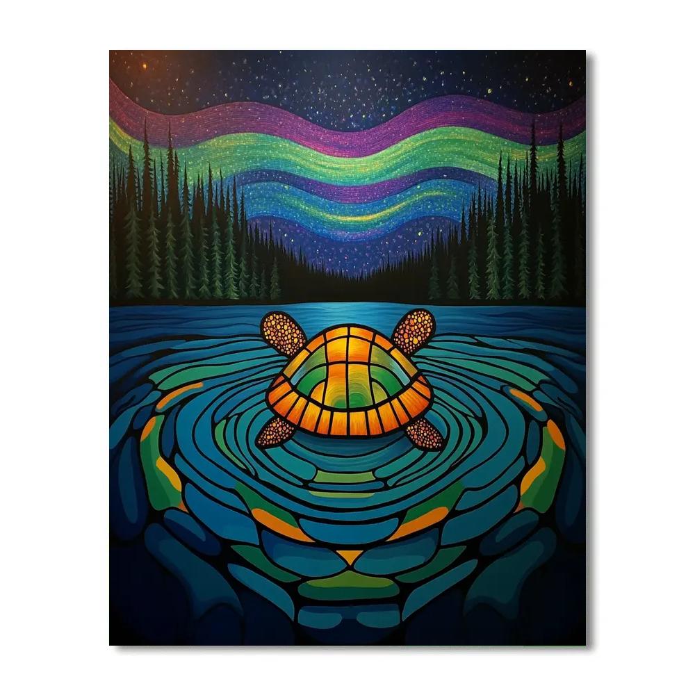 Norval Morrisseau Inspired Aurora Turtle Of The Midnight Lake paint by number