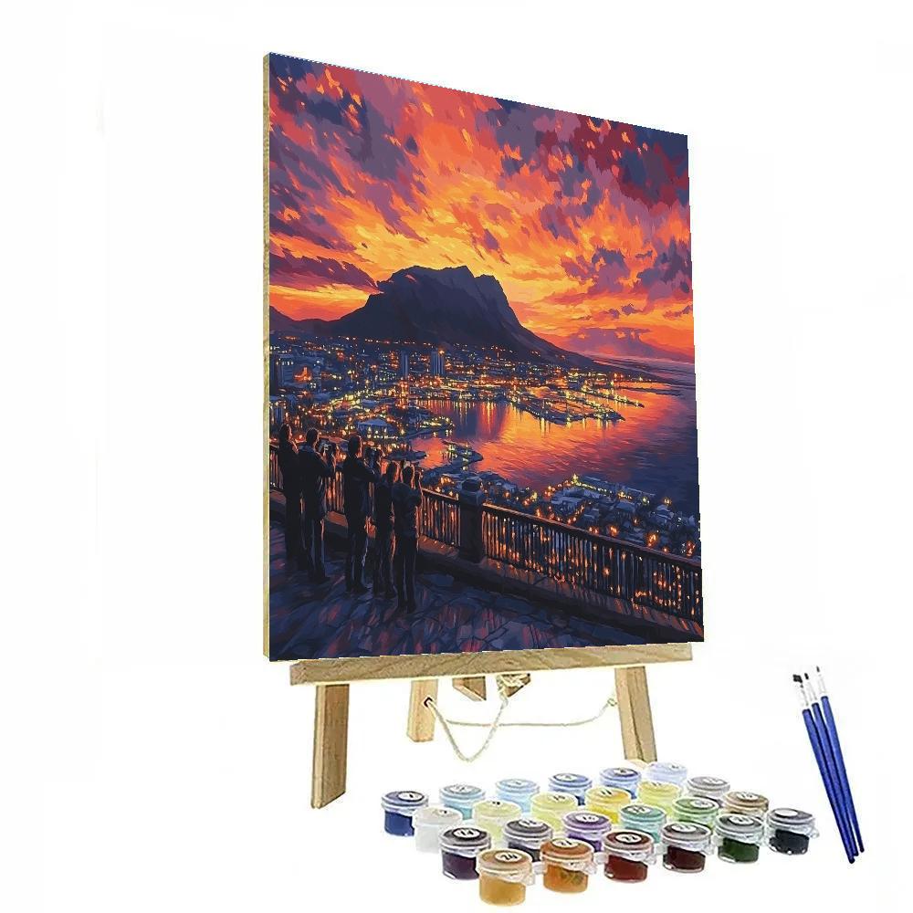 Sunset Silhouette At Table Mountain Viewpoint Cape Town South Africa paint by number