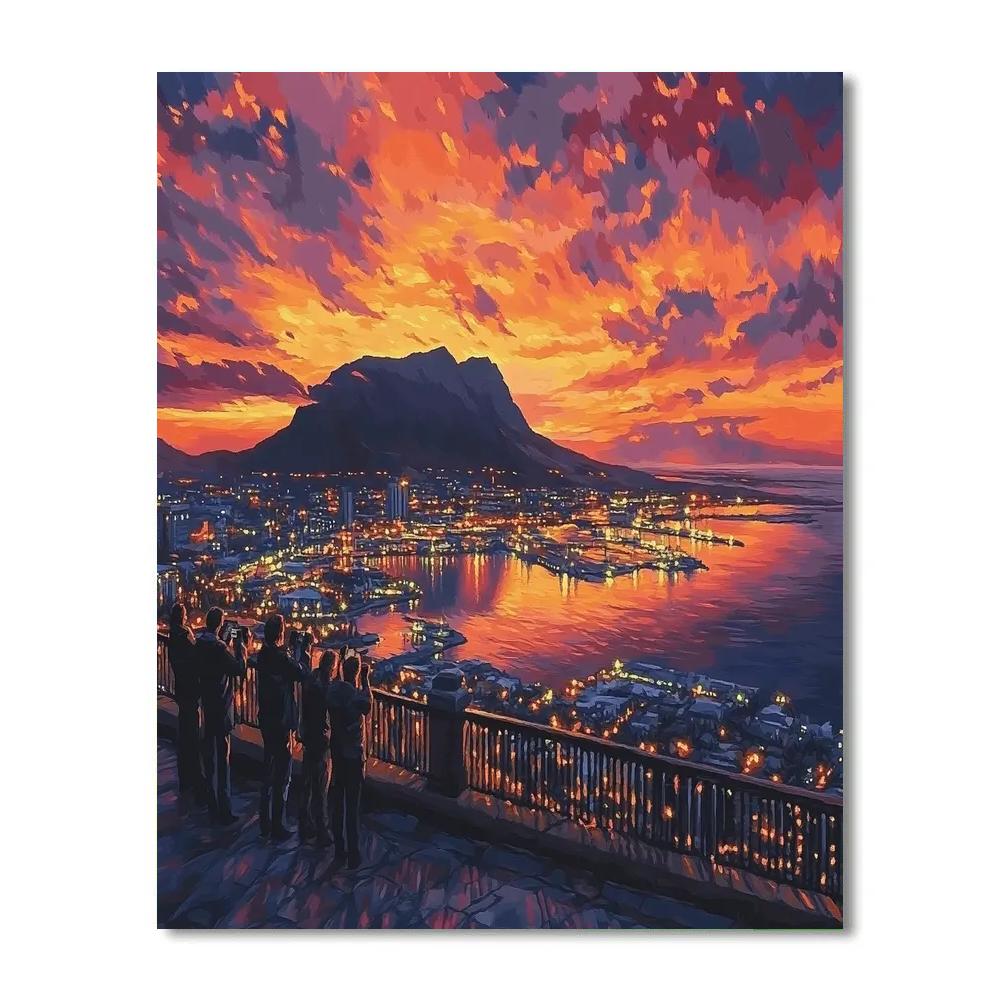 Sunset Silhouette At Table Mountain Viewpoint Cape Town South Africa paint by number