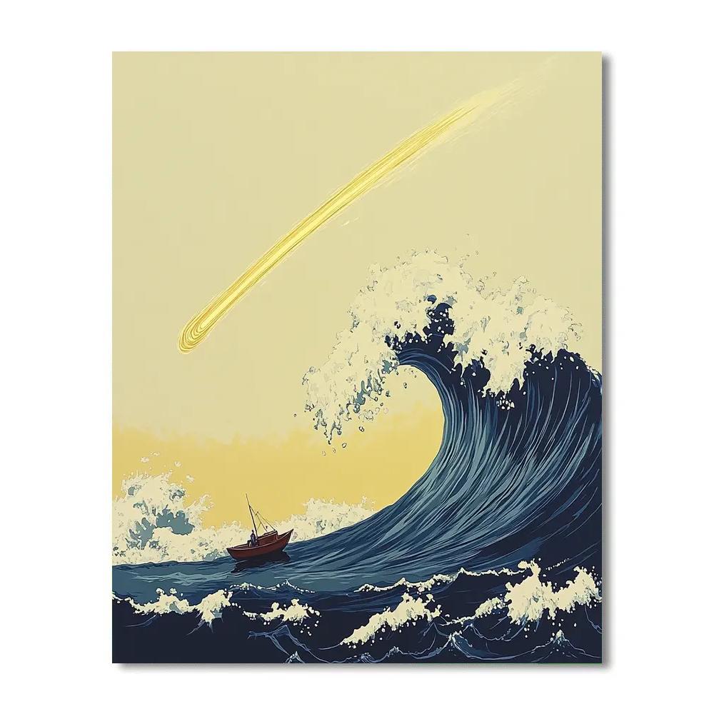 Hokusai Inspired Ocean Comet Wave Paint by numbers art