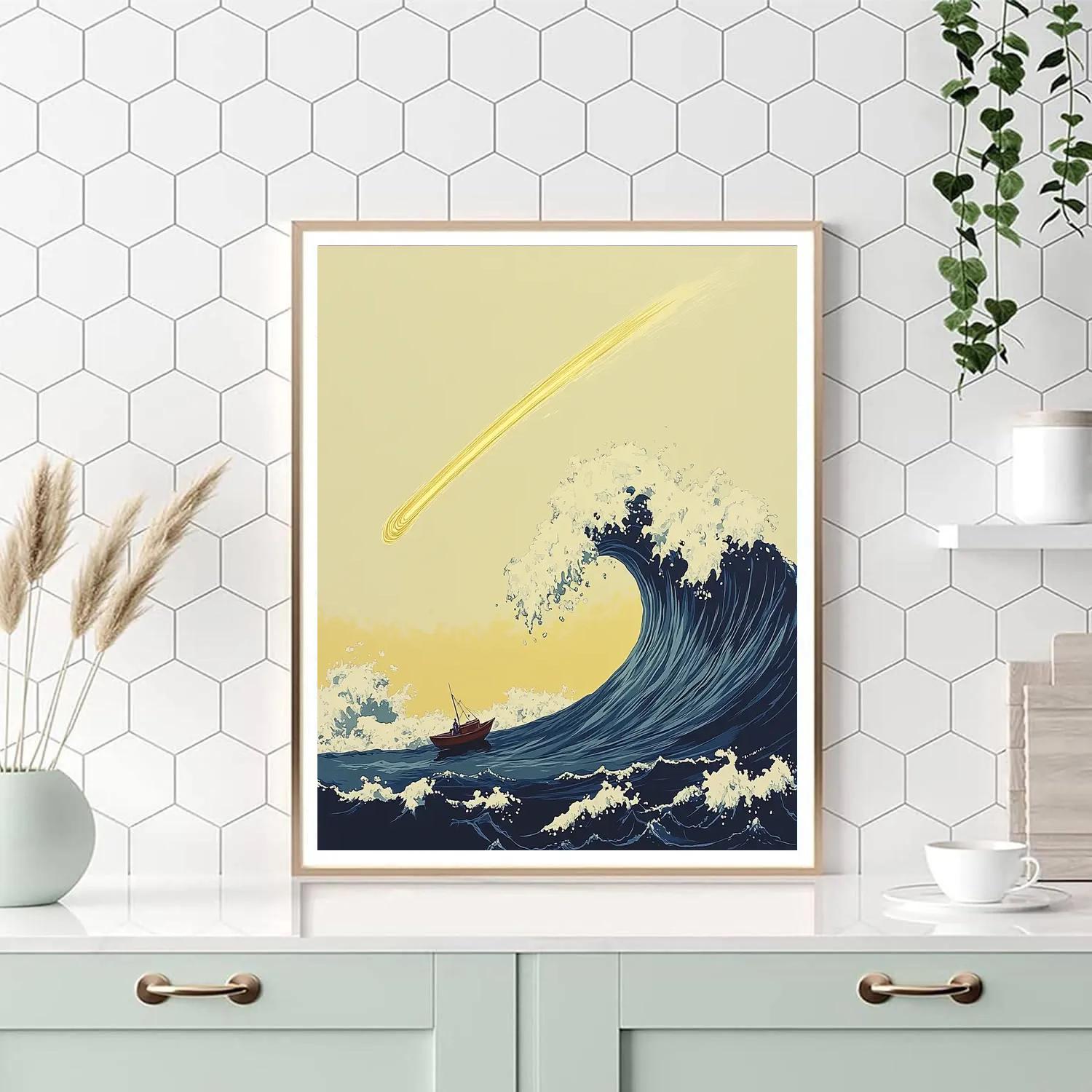 Hokusai Inspired Ocean Comet Wave Paint by numbers art