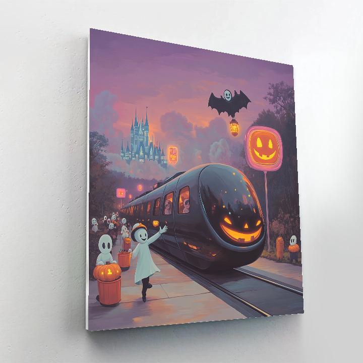 Haunted Monorail Trick Or Treat Station Paint by numbers kits