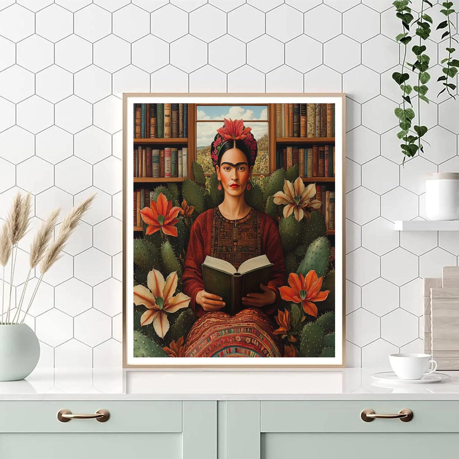 Frida Kahlo Inspired Botanical Library Portrait DIY paint by numbers