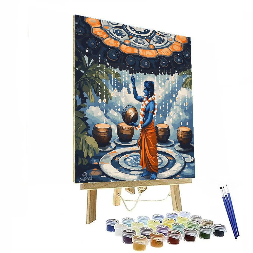 Krishna In The Rain Drum Pavilion painting number kit