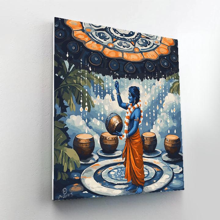 Krishna In The Rain Drum Pavilion painting number kit