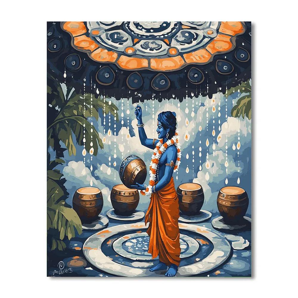 Krishna In The Rain Drum Pavilion painting number kit