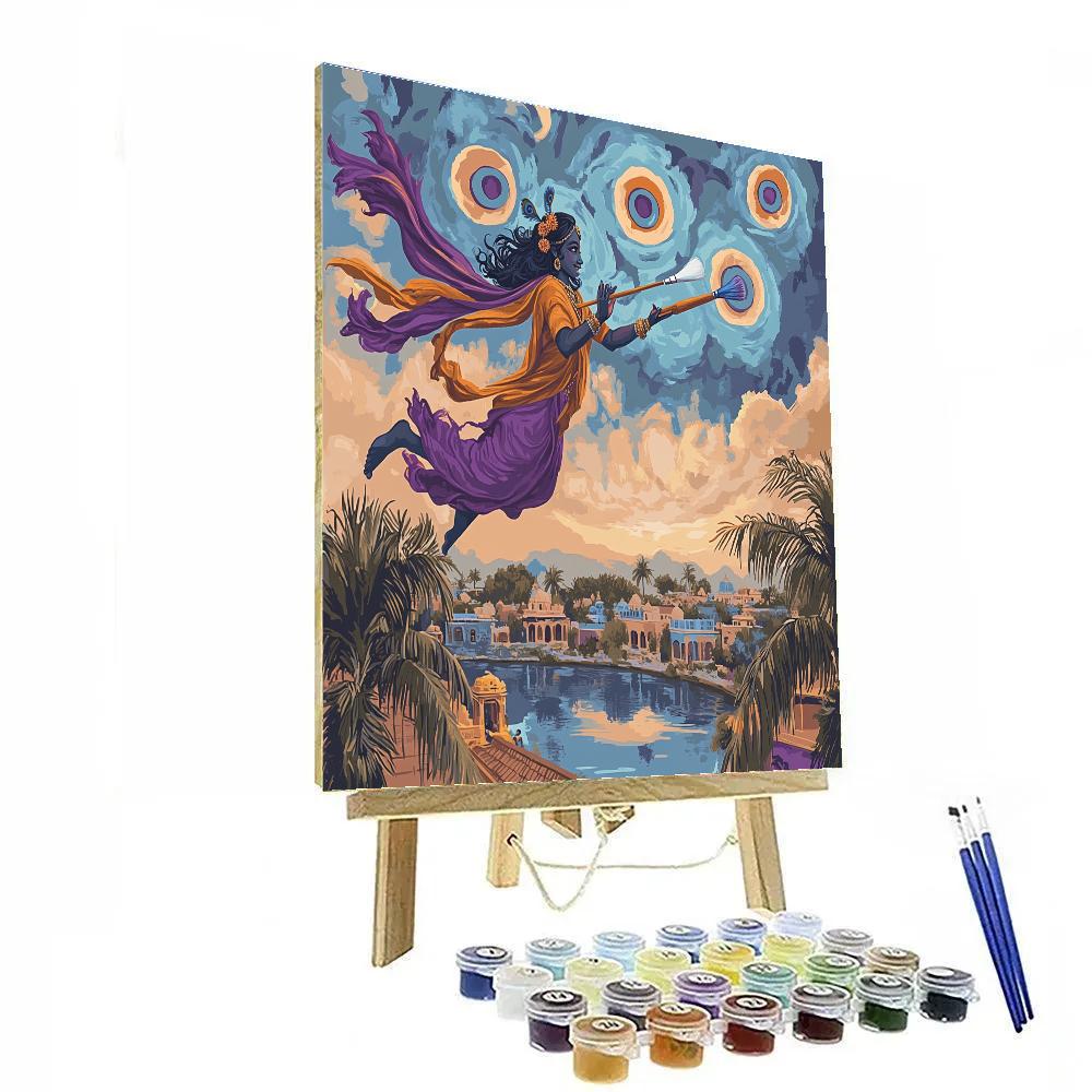 Krishna Painting Peacock Feathers On The Sky paint by number