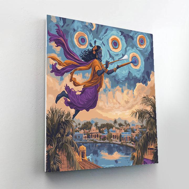 Krishna Painting Peacock Feathers On The Sky paint by number