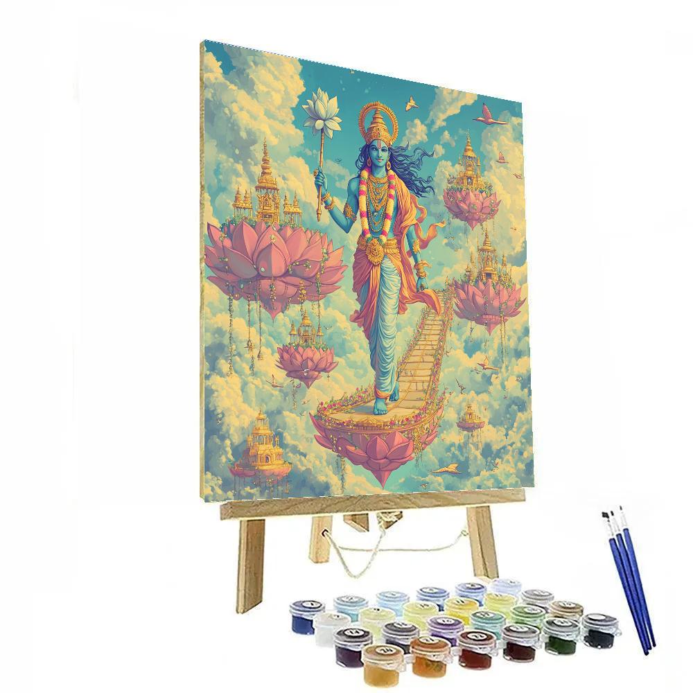 Vishnu In The City Of Floating Lotuses paint by color