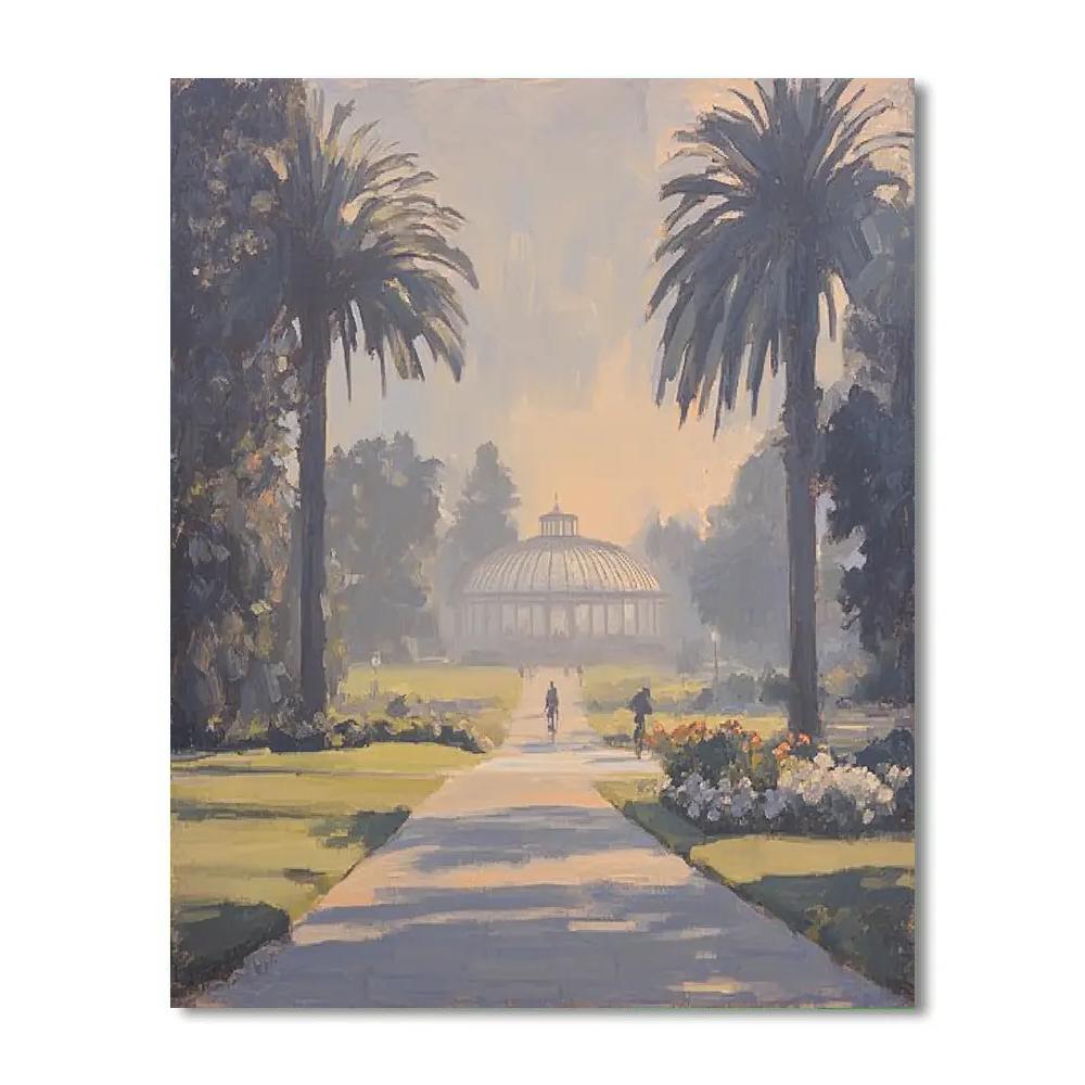 Foggy Morning At The Golden Gate Park Conservatory Area San Francisco United States Paint by numbers art