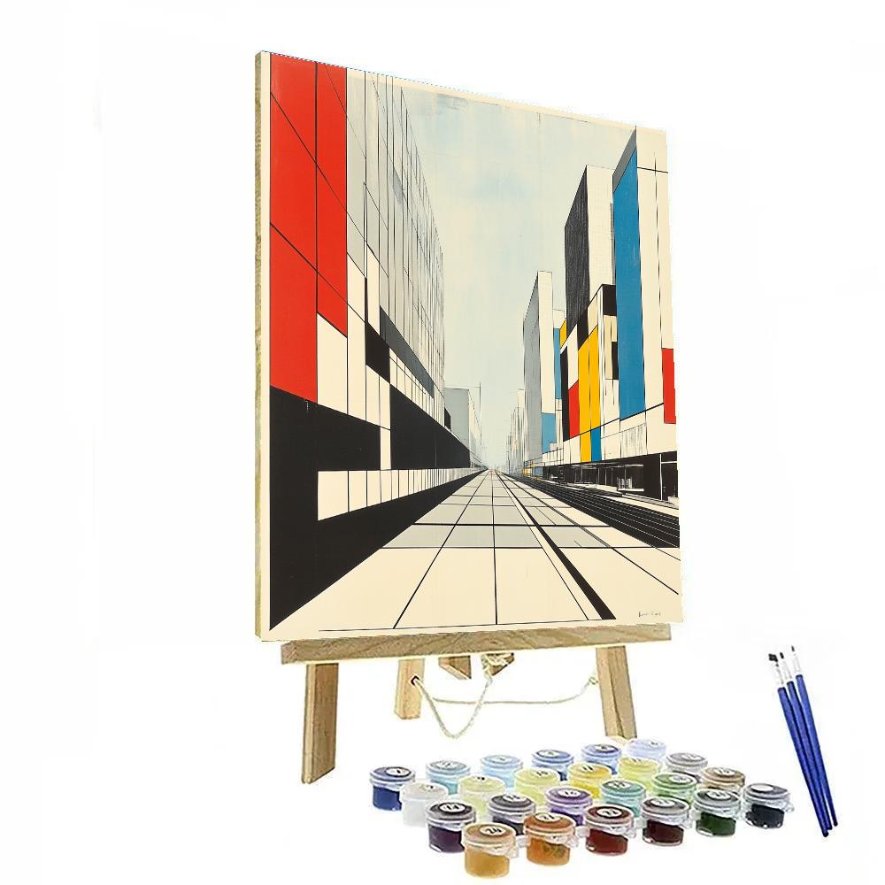 Piet Mondrian Inspired Futuristic City Grid painting number kit